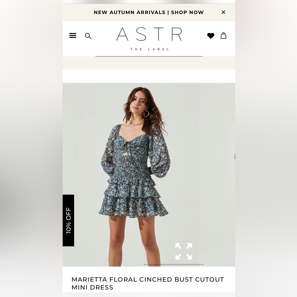 ASTR Floral Marietta Cinched Bust Cutout Mini Dress - Small. Tags still on